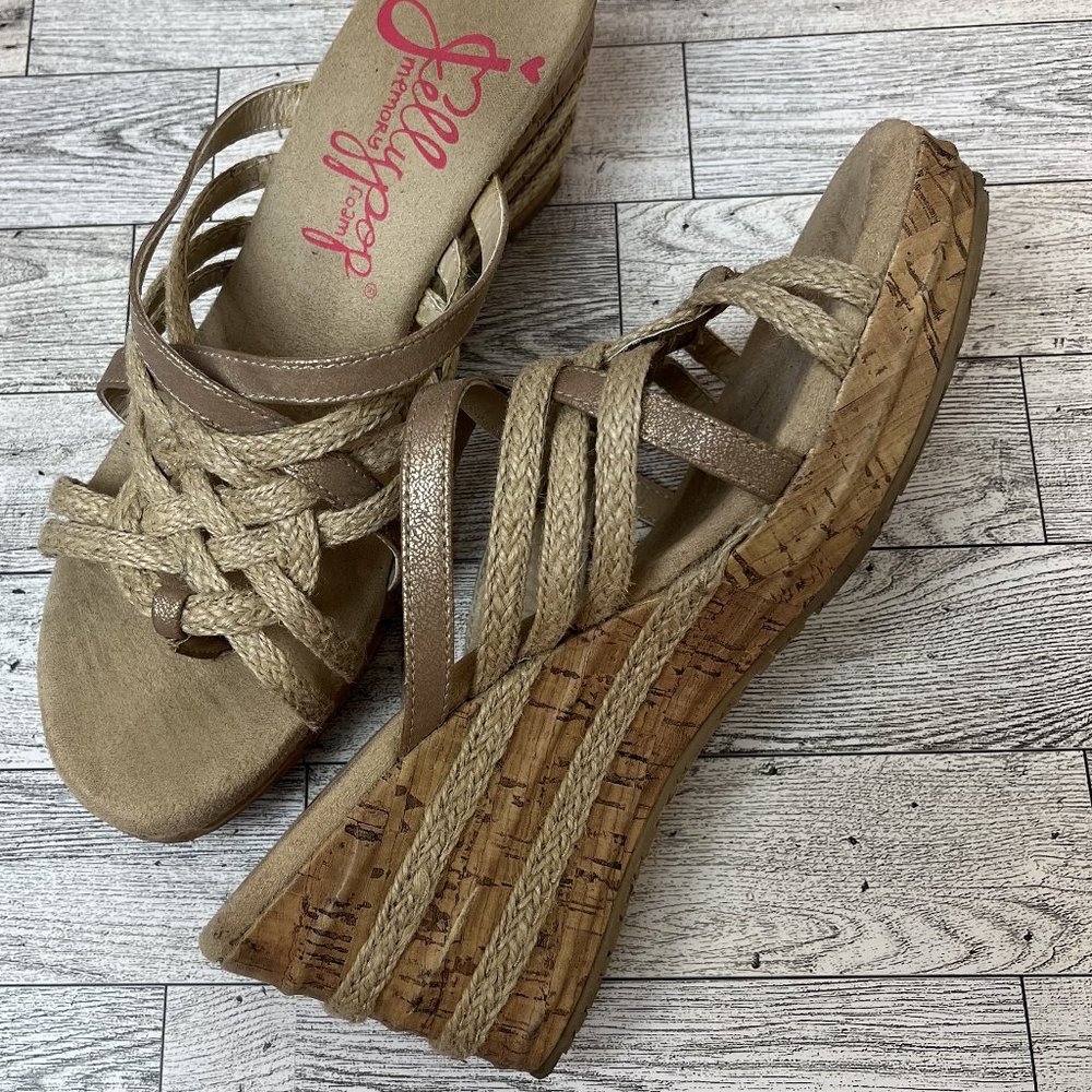Tan Strappy Canvas Wedges